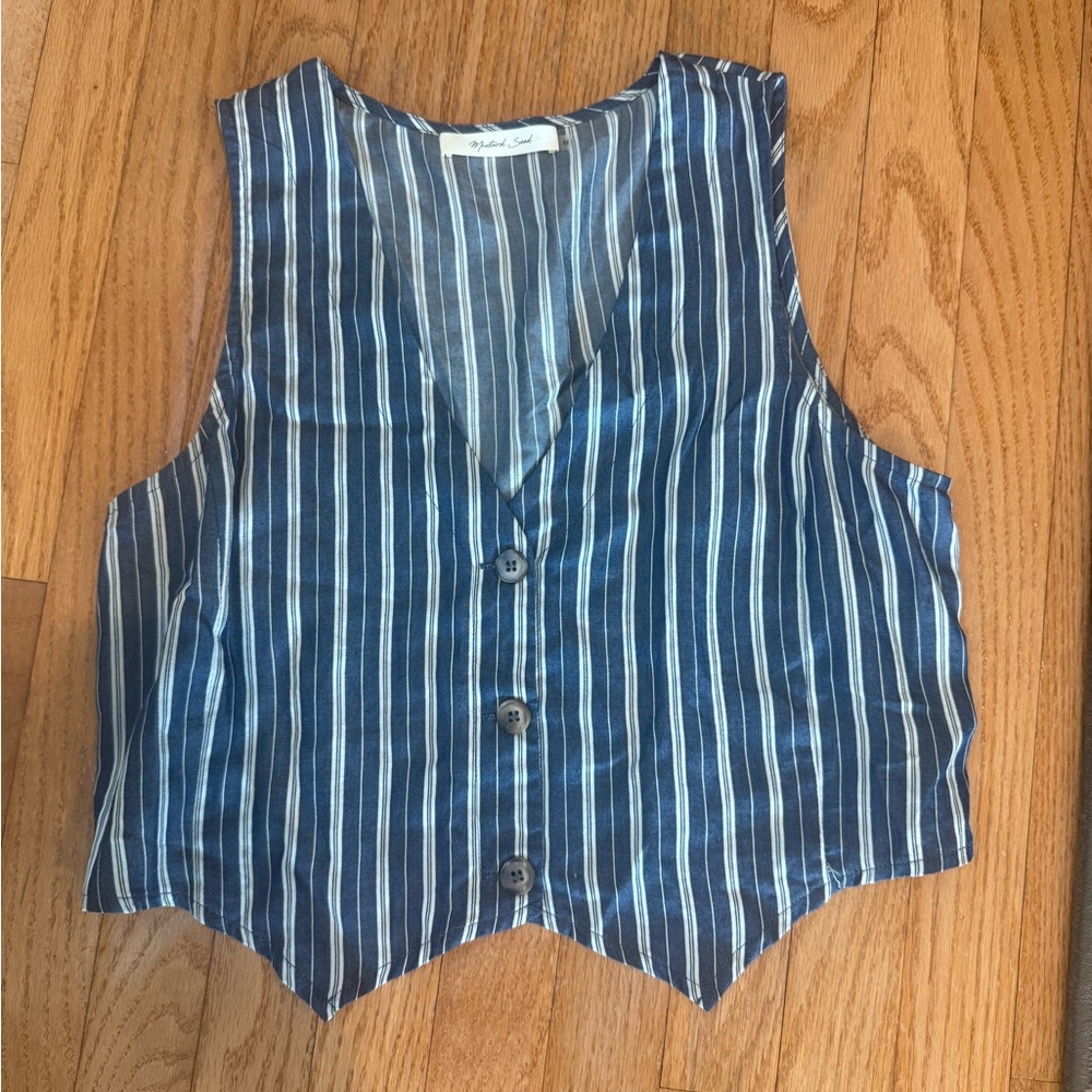Mustard Seed Navy Striped Buttoned vest size medium